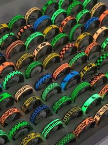 20pcs/50pcs /100pcsFashion Stainless Steel Glow-In-The-Dark Ring Set For Men's Daily Wear Versatile Colour Random Size Random (7-11) Holiday Essentials - Multicolor - View 1