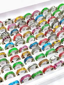 20pcs/50pcs /100pcsFashion Stainless Steel Glow-In-The-Dark Ring Set For Men's Daily Wear Versatile Colour Random Size Random (7-11) Holiday Essentials - Multicolor - View 2