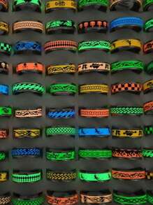 20pcs/50pcs /100pcsFashion Stainless Steel Glow-In-The-Dark Ring Set For Men's Daily Wear Versatile Colour Random Size Random (7-11) Holiday Essentials - Multicolor - View 3