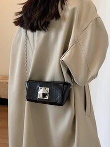 1PC Mini Black Shoulder Bag Flip Cover Twisted Chain Strap Bag Crossbody Bag PU Material - Black - View 4