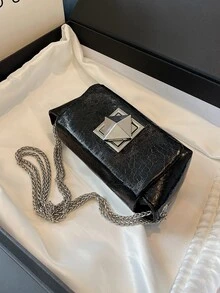 1PC Mini Black Shoulder Bag Flip Cover Twisted Chain Strap Bag Crossbody Bag PU Material - Black - View 5