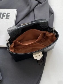 1PC Mini Black Shoulder Bag Flip Cover Twisted Chain Strap Bag Crossbody Bag PU Material - Black - View 7