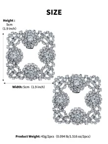 2 Piezas Hebilla De Zapato Extraíble De Cristal De Diamante Brillante Cuadrado Para Mujeres, Estilo Versátil - Plateado - Ver 7