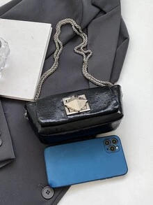 1PC Mini Black Shoulder Bag Flip Cover Twisted Chain Strap Bag Crossbody Bag PU Material - Black - View 6