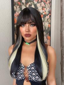 24英寸長全機織經典卷曲帶劉海黑棕漸層假髮(可耐高溫),自然逼真 - 彩色 - 查看 4