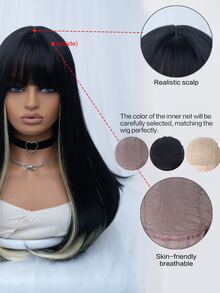 24英寸長全機織經典卷曲帶劉海黑棕漸層假髮(可耐高溫),自然逼真 - 彩色 - 查看 9