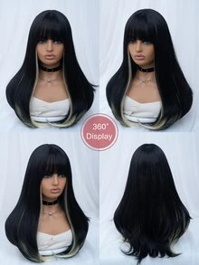 24英寸長全機織經典卷曲帶劉海黑棕漸層假髮(可耐高溫),自然逼真 - 彩色 - 查看 8