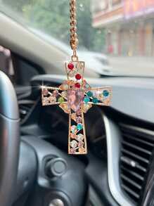 1 Pieza Colgante De Coche En Forma De Cruz De Cristal De Diamante De Múltiples Colores
