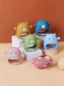 二合一藍色熊形狀嬰兒矽膠連指手套牙膠帶可拆卸出牙期玩具,舒緩緩解疼痛保護手套牙膠 - 藍色 - 查看 6