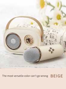 無線手機造型藍牙麥克風和揚聲器,適用於家庭電視唱歌,內置鋰離子電池和麥克風 - 米色 - 查看 3