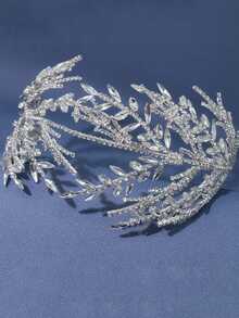 1pc Bridal Hair Accessory Silver & Golden Leafy Branch Design Headpiece With Rhinestone Decor - Silver - View 9