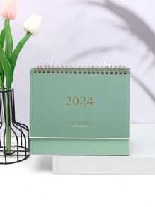 1入組綠色2024年時尚桌曆,簡約設計適用於辦公室裝飾 - 綠色 - 查看 2