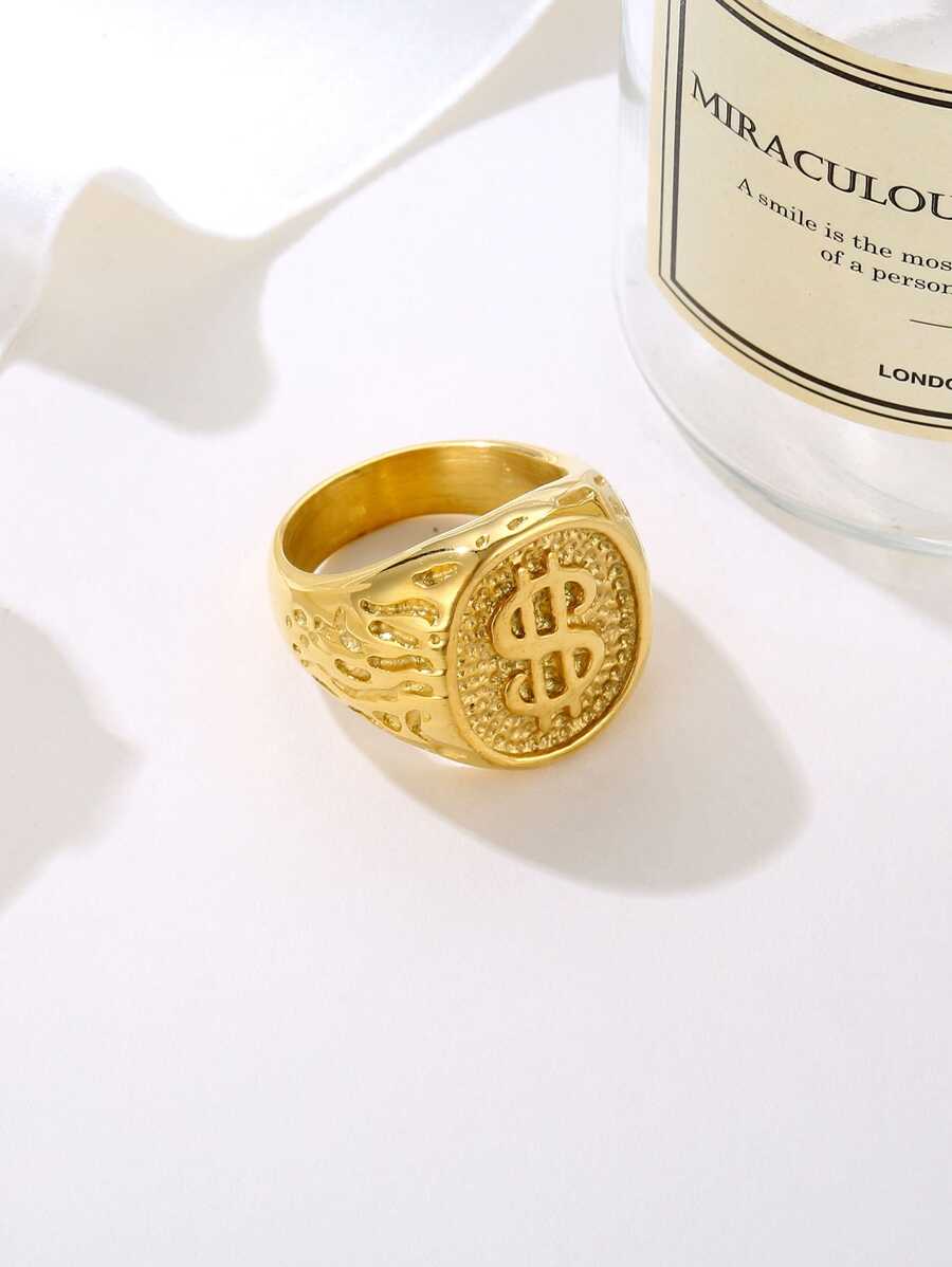Anillo De Moda Para Hombre Con Signo De Dólar Estadounidense - Amarillo Oro - Ver 1