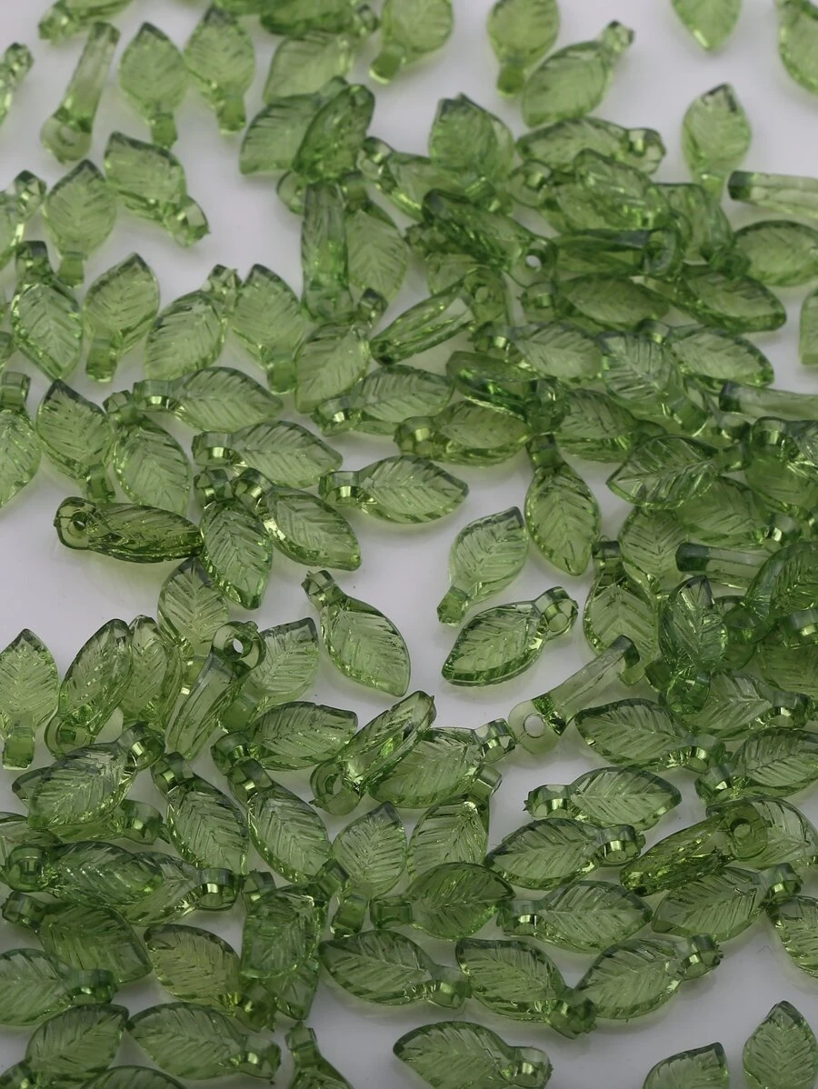 50入組,5*11mm迷你深綠色葉子形diy珠寶吊墜