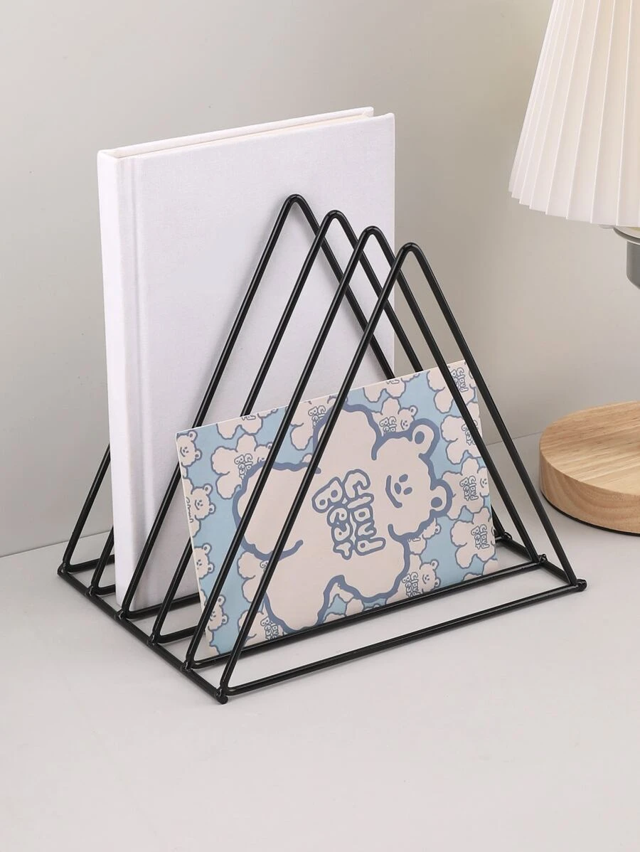 1 cái Bookend tam giác màu đen, Bookend trang trí đa năng đơn giản cho văn phòng, lưu trữ bàn học sinh - màu đen - Xem 1