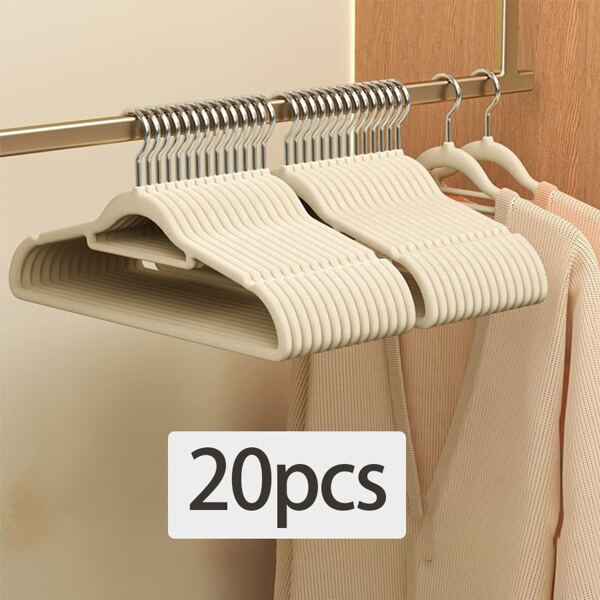 20pcs Beige Velvet Non-slip Clothes Hanger For Home Use