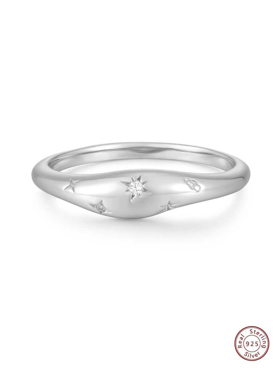 Personalised Design Jewelry Asymmetric Chunky Rings 925 Sterling Silver Jewelry Textured Rings Fine Jewelry Cubic Zirconia Gemstone Rings For Women - Silver - View 1