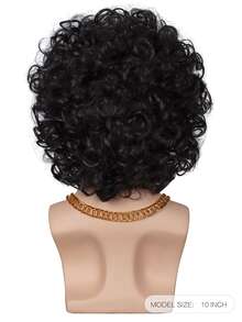 10 Inch Short Black Curly Men's Heat Resistant Synthetic Hair Wig for Daily Party Use or Disco Hippie Rocking 70s Theme Party and Halloween Rocker Heavy Metal 70's 1970s Costume Wigs - Black - View 2