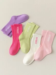 5 Pairs/pack Girls' Mid-calf Socks In Rose Pink Color Theme - Multicolor - View 3
