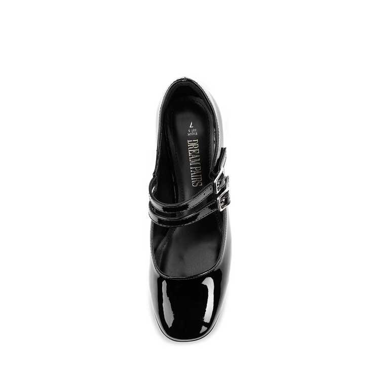 Women'S Square Toe Mary Janes Chunky Mid-Heel Dress Pump Shoes - Black - View 7