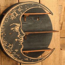 1入組水晶展示架子掛壁式,月亮形木頭水晶收納架,水晶石頭支撐架,牆面裝飾漂浮水晶架子,家庭裝飾,萬聖節聖誕新年禮物