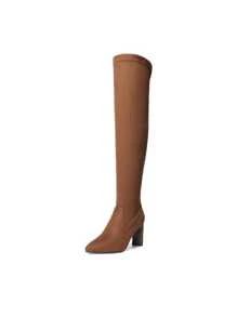 Women's Over The Knee Stretch Thigh High Boots Chunky High Heels Pointed Toe Long Fall Boots - màu nâu - Xem 2