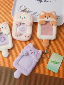 Adorable Cartoon Penguin Design Plush Card Holder - Grey - View 4