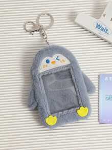 Adorable Cartoon Penguin Design Plush Card Holder - Grey - View 1
