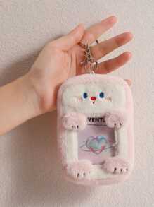 Adorable Cartoon Penguin Design Plush Card Holder - Grey - View 3