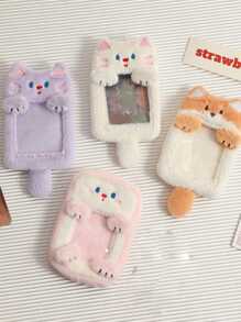 Adorable Cartoon Penguin Design Plush Card Holder - Grey - View 2