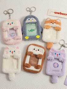 Adorable Cartoon Penguin Design Plush Card Holder - Grey - View 5