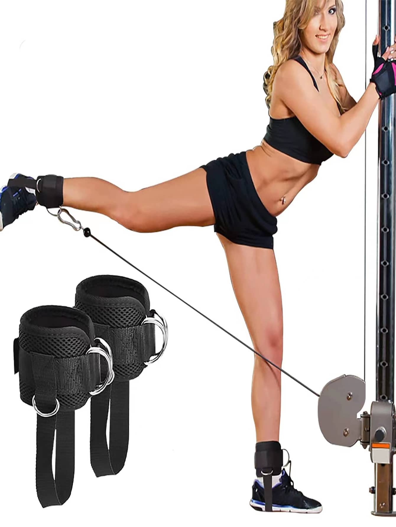 1pc Leg Strength Trainer Hook Fitness Ankle Strap Elastic Resistance Band Pull Rope Accessory - Black - View 1