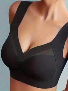 2pcs/Set Mesh V-Neck No Trace Underwear, Comfortable & Breathable Push-Up Bra, Lingerie - Multicolor - View 3