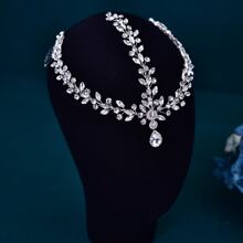 1pc Colorful Gemstone Bridal Hair Comb With Rhinestone, Alloy Flower Wedding Dress Hair Accessory - Silver - View 6