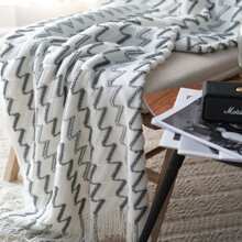 1pc Knitted Wave Stripe Blanket, Nordic Style Acrylic Hollow Out Rectangular Fringed Throw For Nap, Office, Sofa, Bed