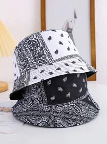 1個男女適用歐美風格腰果印花漁夫帽，韓國時尚街頭服裝防曬帽波希米亞風 - 白色 - 查看 1