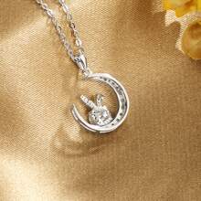 5毫米莫桑石925銀兔形項鍊,模擬鑽石女士18k白金鍍18英寸電纜環鏈生日禮物她的結婚週年紀念禮物女士珠寶