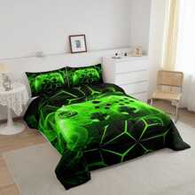 Game Themed Bedding Set, Video Game Player Comfortable Breathable Duvet Cover Set With Modern Gamepad Design, Single Size Room Decor - Little Monsters - View 2