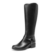 Boots For Women Knee High, Pointed Toe Buckle Pull On Side Zipper Leather Riding Boots - màu đen - Xem 3
