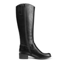 Boots For Women Knee High, Pointed Toe Buckle Pull On Side Zipper Leather Riding Boots - màu đen - Xem 4