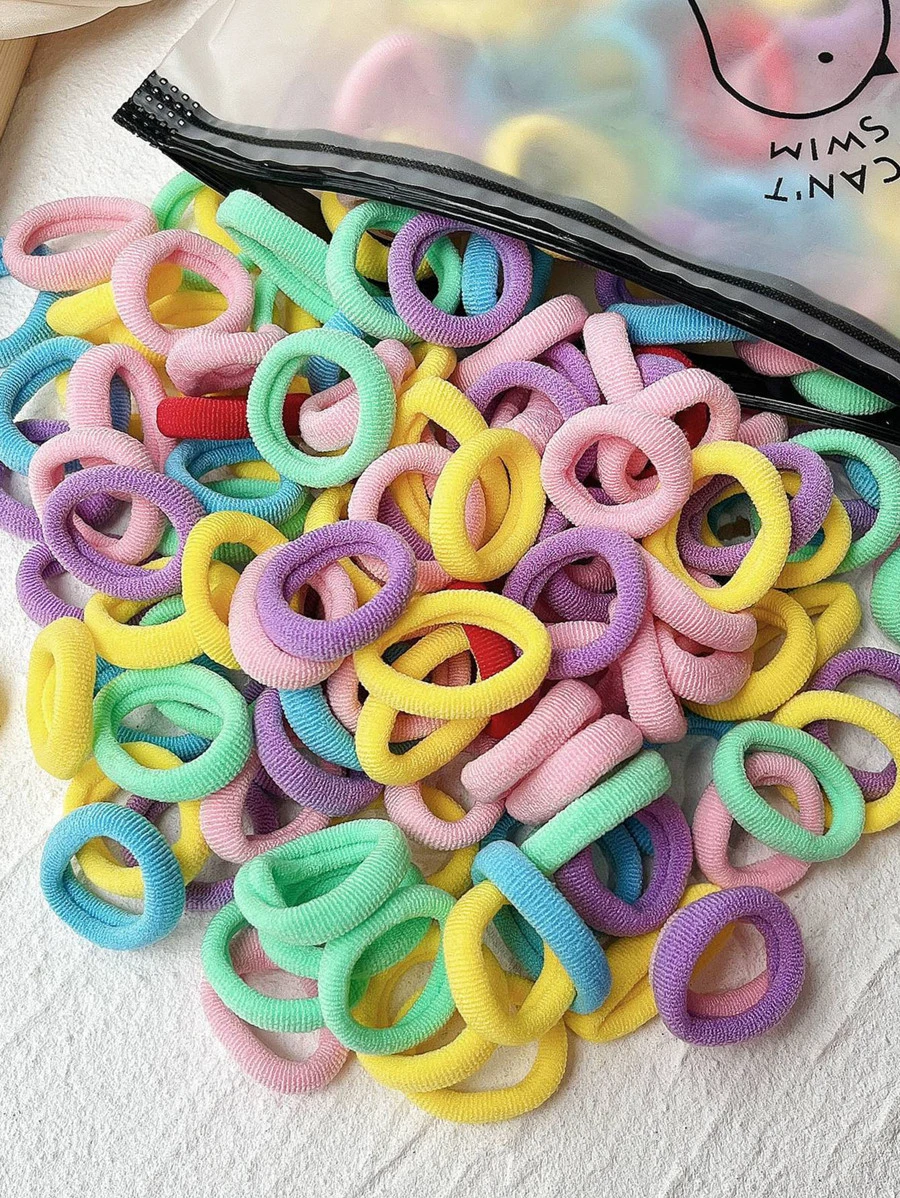 100入組各種顏色小尼龍彈性束髮圈,適用於日常使用 - 彩色 - 查看 1