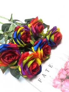 Rosa Arco Iris Artificial Individual - Multicolor - Ver 4