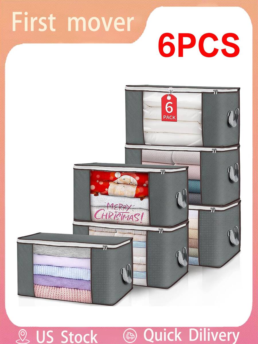 6pcs/set Large Non-woven Fabric Storage Bags For Quilts Moving, Clothing, Luggage Sorting - M - Xem 1