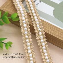 1yard Gold and silver pearl lace beaded ribbon DIY garment handmade accessories - Beige - View 2