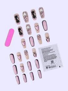 Actualice El Estilo De Sus Uñas - 24 Piezas Conjunto De Uñas Mate De Forma De Bailarina, Animal Y Patrón De Corazón; Adecuado Para Uso Diario Y Divertidas Fotos - Multicolor - Ver 2