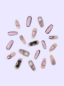 Actualice El Estilo De Sus Uñas - 24 Piezas Conjunto De Uñas Mate De Forma De Bailarina, Animal Y Patrón De Corazón; Adecuado Para Uso Diario Y Divertidas Fotos - Multicolor - Ver 6