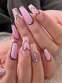 Actualice El Estilo De Sus Uñas - 24 Piezas Conjunto De Uñas Mate De Forma De Bailarina, Animal Y Patrón De Corazón; Adecuado Para Uso Diario Y Divertidas Fotos - Multicolor - Ver 1