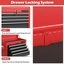 Costway 2 in 1 Rolling Cabinet Storage Chest Box Garage Toolbox Organizer with 6 Drawers - Red - View 7