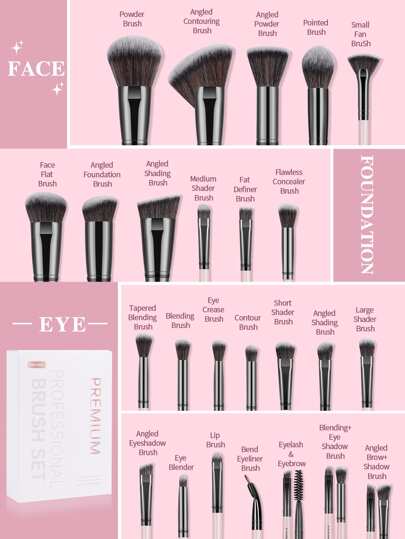 MAANGE Ensemble de 25 pinceaux de maquillage professionnels MAANGE avec étui de transport, outils de maquillage avec fibre douce pour un transport facile, pinceau de fond de teint, pinceau à ombres à paupières, pinceau à sourcils, ensemble de pinceaux pour les voyages