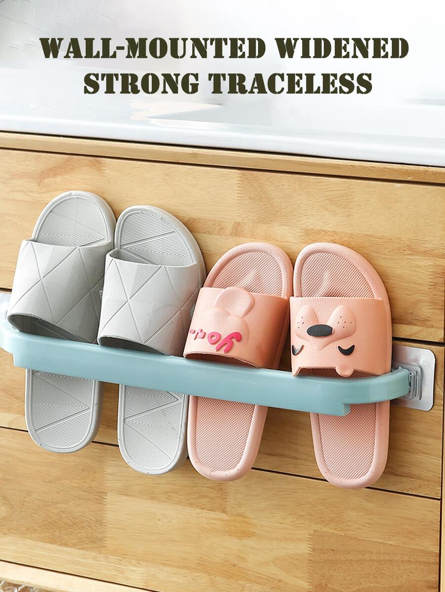1pc Wall Mounted Shoe Rack Foldable Shoes Hanger Slippers Drain Storage Rack Shelf Shoe Hanging Holder Bathroom Organizer - Pink - View 1